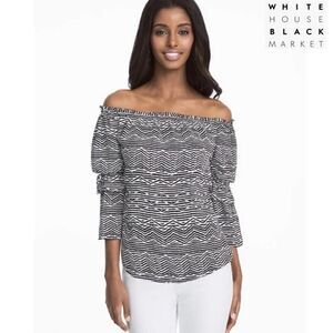 WHBM shadow stripes off shoulder bell sleeve top